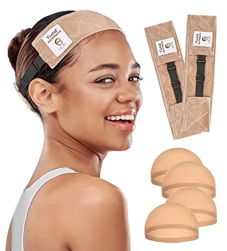 Wig Grip Band for Lace Front Wig Grip Bands for Keeping Wigs in Place Secured Non Slip Grip Headband Wig Accessory for Women Wigs Gripper No Slip Elastic Adjustable Velvet Wig Head Grip Band Beige 2 Pack