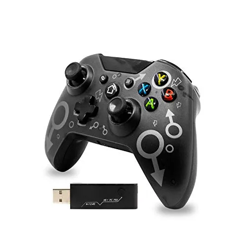 Wireless Controller for Xbox One, 2.4GHZ Wireless Game Joystick Controller Gamepad Remote for Xbox One/P3/PC/Windows, Ergonomic Design, Portable Dual Vibration Gaming Joypad(Black)