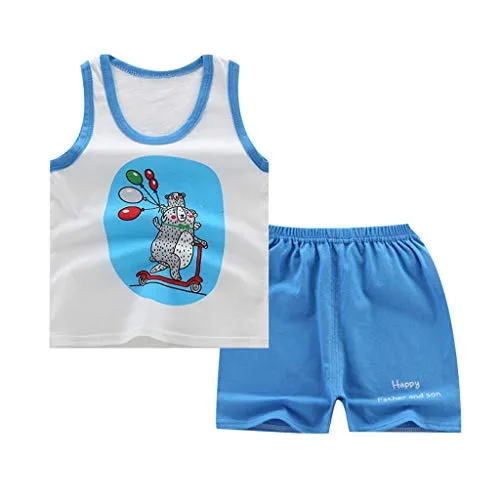 WOCACHI Toddler Tank Tops Shorts Set, Toddler Boys Baby Kids Girls Summer Cartoon Vest+Shorts Outfit Set Clothes Crop Light Sunflower Dresses Jumpsuits Onesie Bubble Little Big Kids Mother's Days