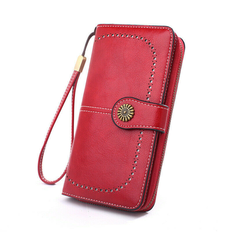 Women Genuine Leather Long Wallet Money Card Holder Clutch Purse RFID Blocking