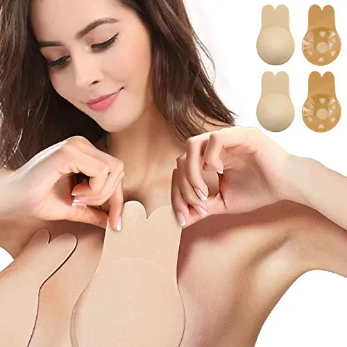 Women Lift Up Invisible Bra Tape,Adhesive Strapless Breast Lift Nipplecovers Backless Bra (Beige(2 Pairs), Large(Suit for C/D Cup))