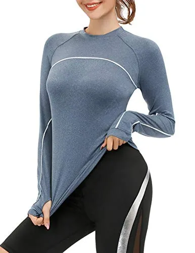 Women's Sun Protection Hiking Shirts Long Sleeve Quick Dry Rashguard Athletic Running Fishing Shirts All Season(2XL, Blue Grey)