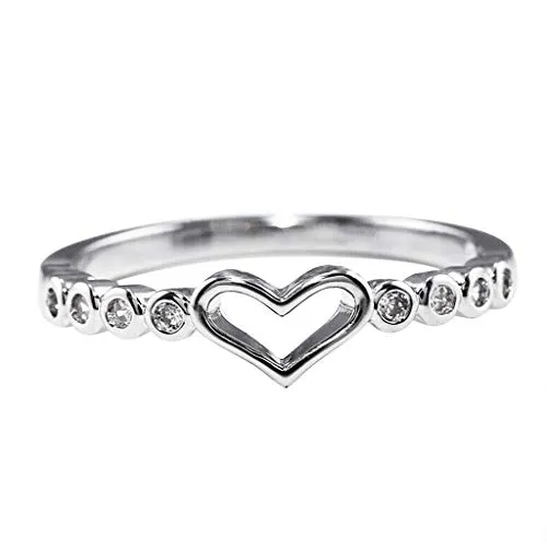 Women's Wedding Engagement Rings, Rose Gold Diamond Ring Natural White Romantic Wedding Valentine's Day Birthday Anniversary Jewelry Hearts Ring for Fiancee Wife Girlfriend Sister (7, Silver)