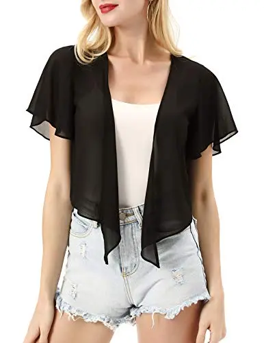 Womens Chiffon Sheer Cardigan Summer Tie Front Lightweight Shrug Black S
