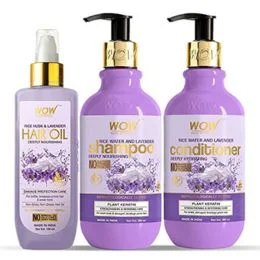 WOW Skin Science Rice Water & Lavender Ultimate Hair Care Kit - consists of Shampoo + Hair Conditioner + Hair Oil - Net Vol 750 ml