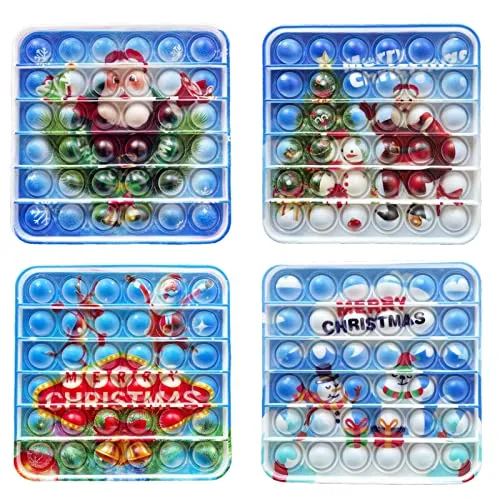 WQFXYZ 4 Pack Pop Christmas Push Bubble Sensory Squeeze Bubbles Toy Silicone Fidget Toys Autism Stress Reliever Silicone Squeeze Pop Toy, Push Bubble Fidget Sensory Toy for Adult Children