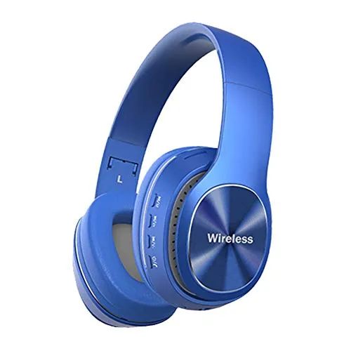 Wsaman Over Ear Wireless Bluetooth Headphones, Stereo Headset with Deep Bass Headsets Earphones Foldable with Mic and Volume Control Noise Cancellation for Airpods/Android/Gaming/PC Earbuds,Blue