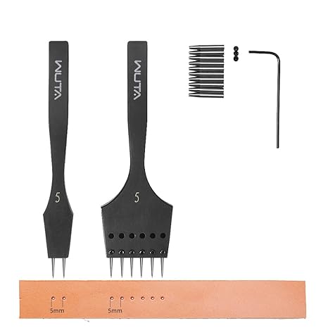 WUTA Removable Circle Leather Hole Punch Lacing Stitching Professional Working Hand Tool Kit Round Hole Puncher Craft Chisel Cutting Punches Kits 2nd Generation 5mm-(2+6)