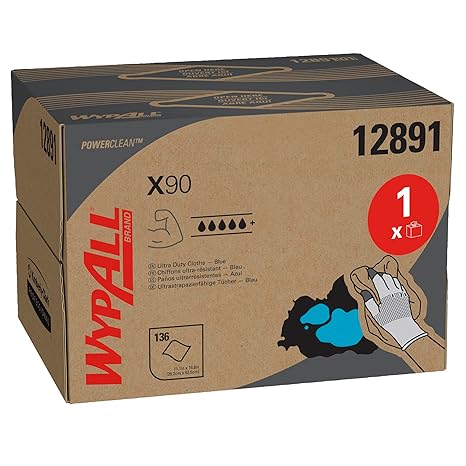 WypAll Power Clean X90 Ultra Duty Cloths (12891) Wipes BRAG BOX Blue Denim 1 Box / Case 136 Sheets / Box