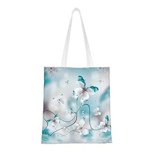 XAULCNO Butterfly Tote Bag for Women Canvas Handbag Reusable Shopping Bags Casual Makeup Bag Shoulder Bag for Shopping, Beach, College 15x16 Inch