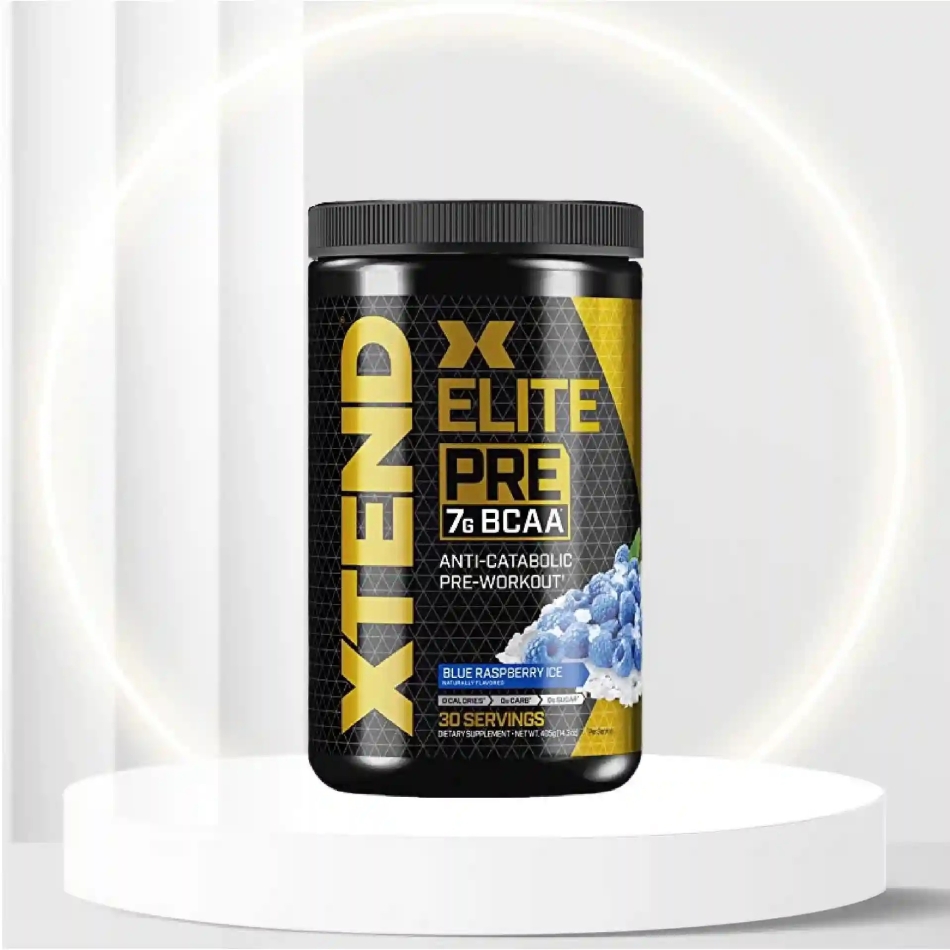 XTEND Elite Pre BCAA Powder Anti-Catabolic Pre Workout Drink with Branched Chain Amino Acids BCAAs, Blue Raspberry Ice, 30 Servings