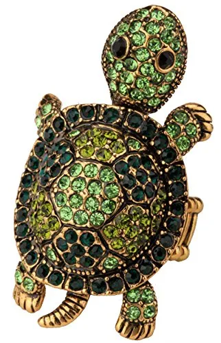 YACQ Women's Wiggling Turtle Stretch Rings Fit Finger Size 7 to 9 - Elastic Soft Band Perfect for Arthritis - Lead & Nickle Free - Silk Scarf Holders - (2 H x 1-1/5 W) Inches (Gold Metal Green)