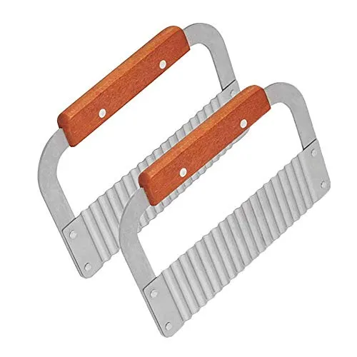YAKA 2 Pack Crinkle Cutters Crinkle Cutting Tool French Fry Slicer Stainless Steel Blade Wooden Handle Vegetable Salad cucumbers and carrots Chopping Knife