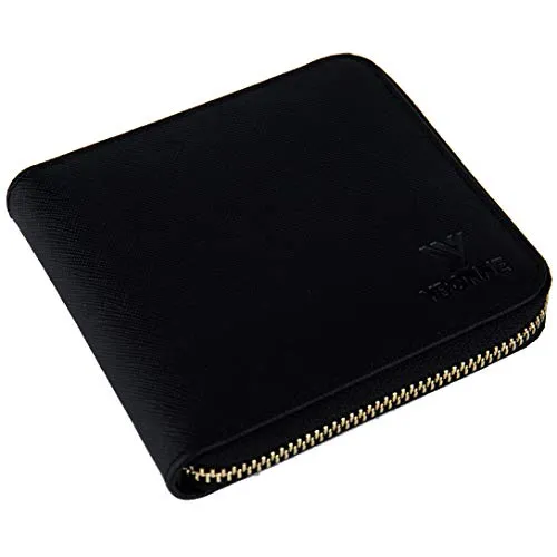 YBONNE Zip-around Wallet for Men and Women, Made of Finest Genuine Leather (Black)