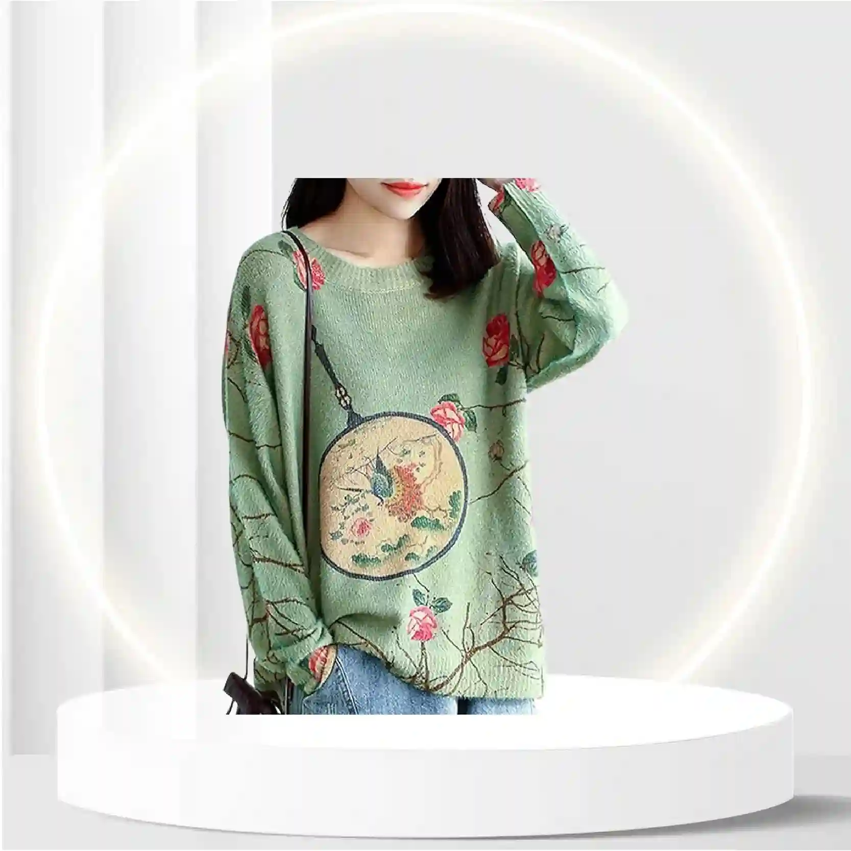 YESNO Women Sweater Graphic Oversized Pullover Sweaters Casual Loose Long Sleeve Knit Tops L S01 CR22