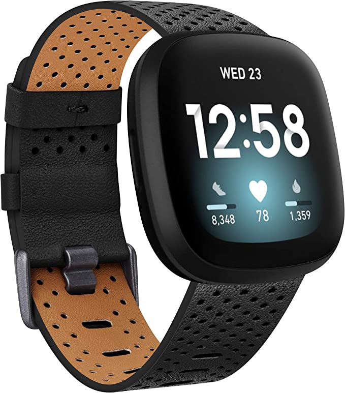 YILED Leather Bands Compatible with Fitbit Sense and Fitbit Versa 3 for Women Men, Classic Genuine Leather Wristband for Fitbit Versa 3/Sense Smart Watch