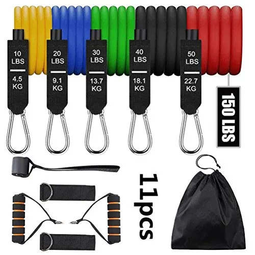 YUJIAN Resistance Bands Set Exercise Workout Fitness Bands for Women & Men 5 Stackable Bands + Handles + Door Anchor + Ankle Straps + Carrying Case Training Yoga Elasticity Bands with Door Anchor