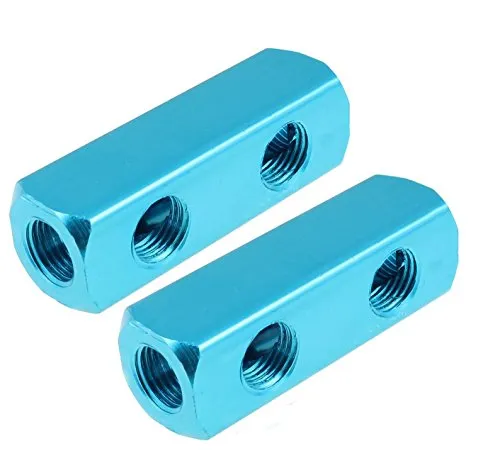 YXQ 1/4PT 2 Ways 5 Ports Manifold Block Splitter Air Compressor Hose Inline Pipe Pneumatic Quick Connect Cylinder Blue(2Pcs)