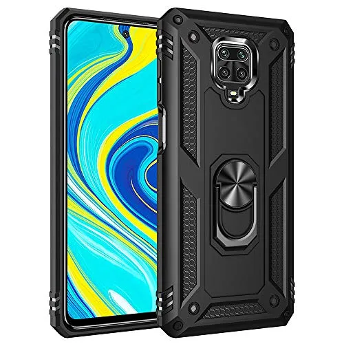 Yznoek for Redmi Note 9S Case,Xiaomi Redmi Note 9S Case,Double Shock Armor Drop Protection Kickstand with Car Ring Case Cover for Xiaomi Redmi Note 9S (Black)
