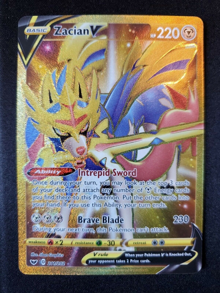 Zacian V Gold Secret Rare - 211/202 Sword & Shield Base Set Pokemon TCG Mint/NM