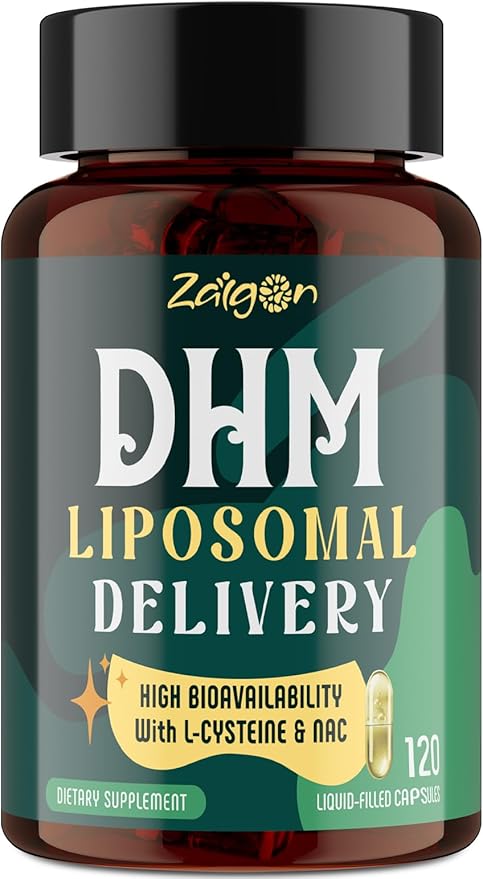 Zaigon Liposomal DHM Supplements, 1000mg dihydromyricetin with l-cysteine, Milk Thistle, Electrolytes, Ginger, NAC, L-Theanine & Vitamin B for Recovery After Drinking & Liver Support, 120 Capsules