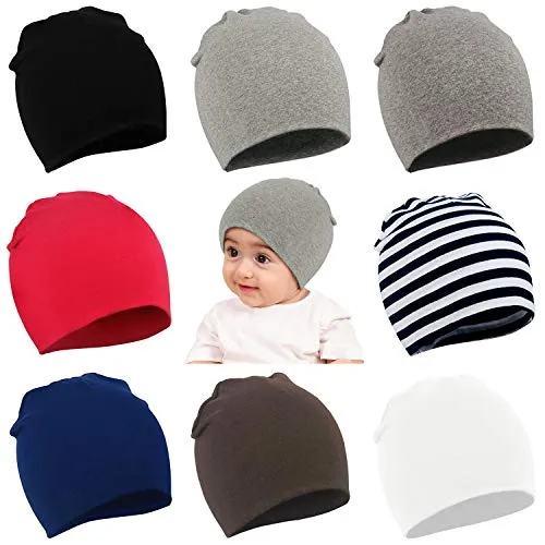 Zando Baby Cotton Beanies for Boys Toddler Knit Hats Cute Warm Infant Beanies for Baby Girls Newborn Caps for Baby Boy 8 Pack 3S Small (0-12 months)