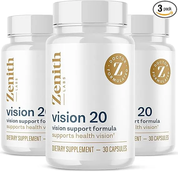 Zenith Labs Vision 20 Eye Vitamins - Lutein, Zeaxanthin, and Bilberry Extract - Supports Eye Strain, and Eye Health - Carotenoid Blend, 3 Pack