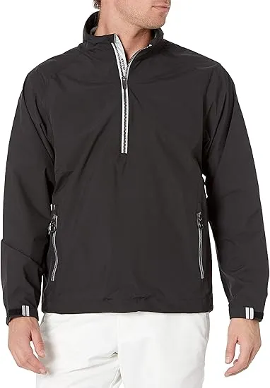 Zero Restriction Men's Power Torque 1/4 Zip Packable Rain Jacket, Black/Black, Medium