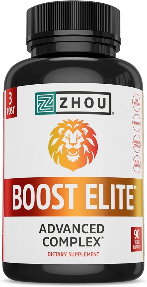Zhou Boost Elite - Energy Supplement, Natural Muscle Support Pills for Men with Tribulus, Fenugreek, Zinc, Tribulus, Ginseng, and Maca, Gluten Free, Non-GMO - 90 Veggie Capsules