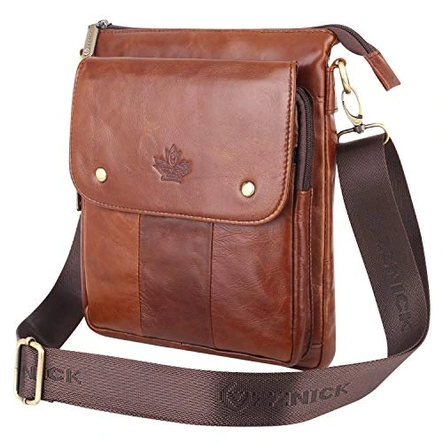 ZZNICK Genuine Leather Messenger Bag, Sling Bag Crossbody Shoulder Bags for Travel Work Business Men Women (Brown, Medium)